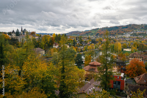 A view on Bern city from M  nsterplatform on a cloudy autumn day