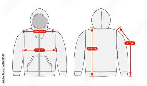 Clothing size chart vector illustration ( Sweat parka shirt )