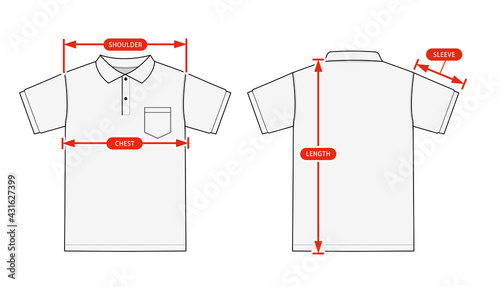 Clothing size chart vector illustration ( Short sleeve polo shirt )