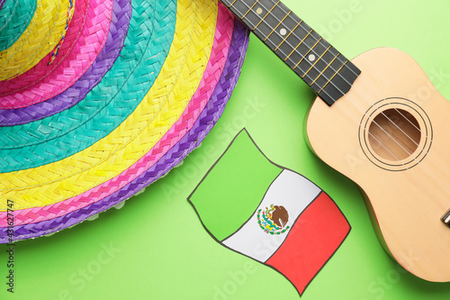 Guitar with Mexican flag an...