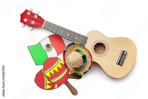 Guitar with Mexican flag, m...