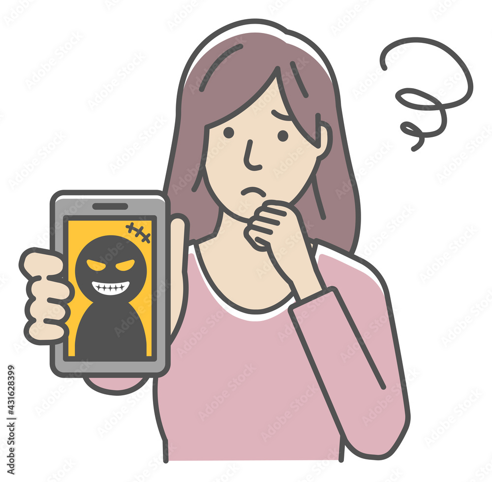 Vector illustration of woman in trouble with phone fraud.