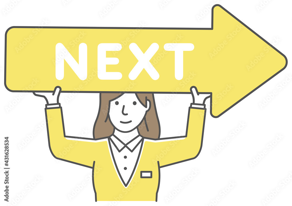 Young businesswoman holding arrow sign ( link to next page ) vector illustration Young businesswoman holding arrow sign ( link to next page ) vector illustration