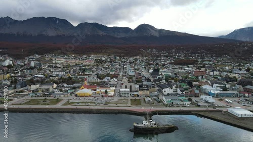 the city of the end of the world. In the video we can see the ship anchored years ago and the coast of the entire center of Ushuaia photo