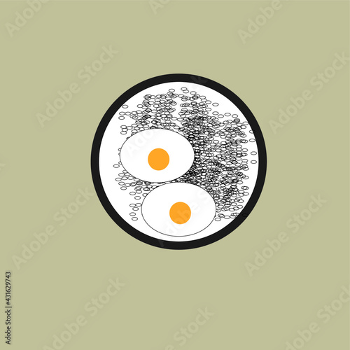 illustration of rice with beef eye egg side dishes