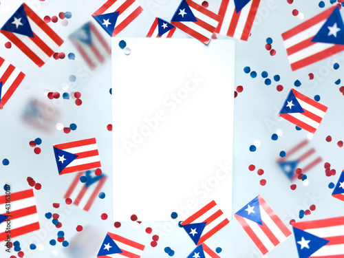 Puerto Rico. freely associated state. Commonwealth. National flags on foggy background. July 25, Constitution Day. Concept freedom and memory and patriotism.