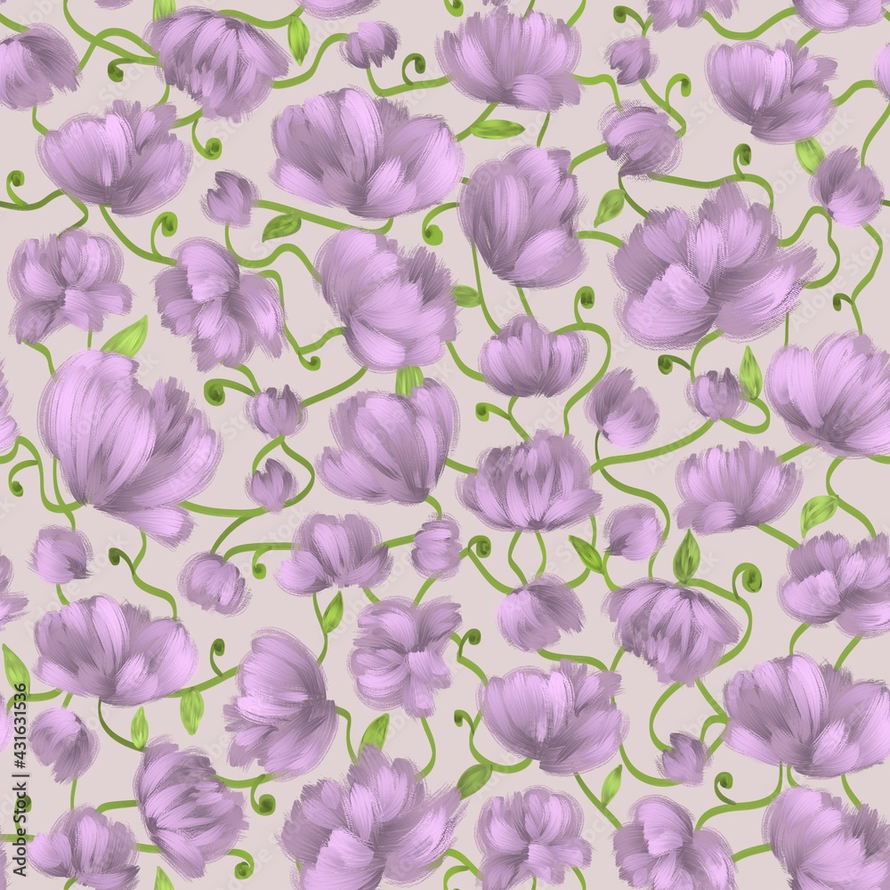 Seamless image of flower buds, pattern. A natural illustration. Design of wallpaper, fabrics, textiles, posters, packaging, gift paper.
