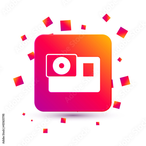 White Action extreme camera icon isolated on white background. Video camera equipment for filming extreme sports. Square color button. Vector