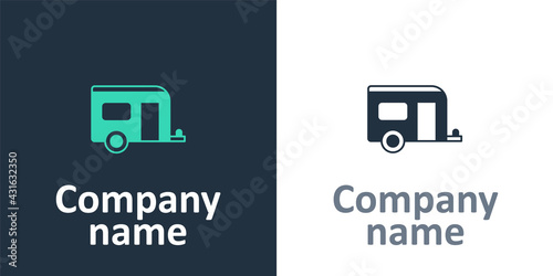 Logotype Rv Camping trailer icon isolated on white background. Travel mobile home, caravan, home camper for travel. Logo design template element. Vector