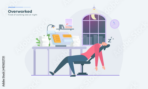 A man feels tired after working late or overworked until the night