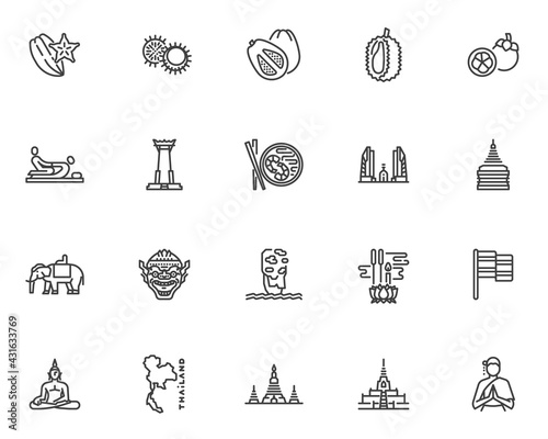 Thai culture line icons set