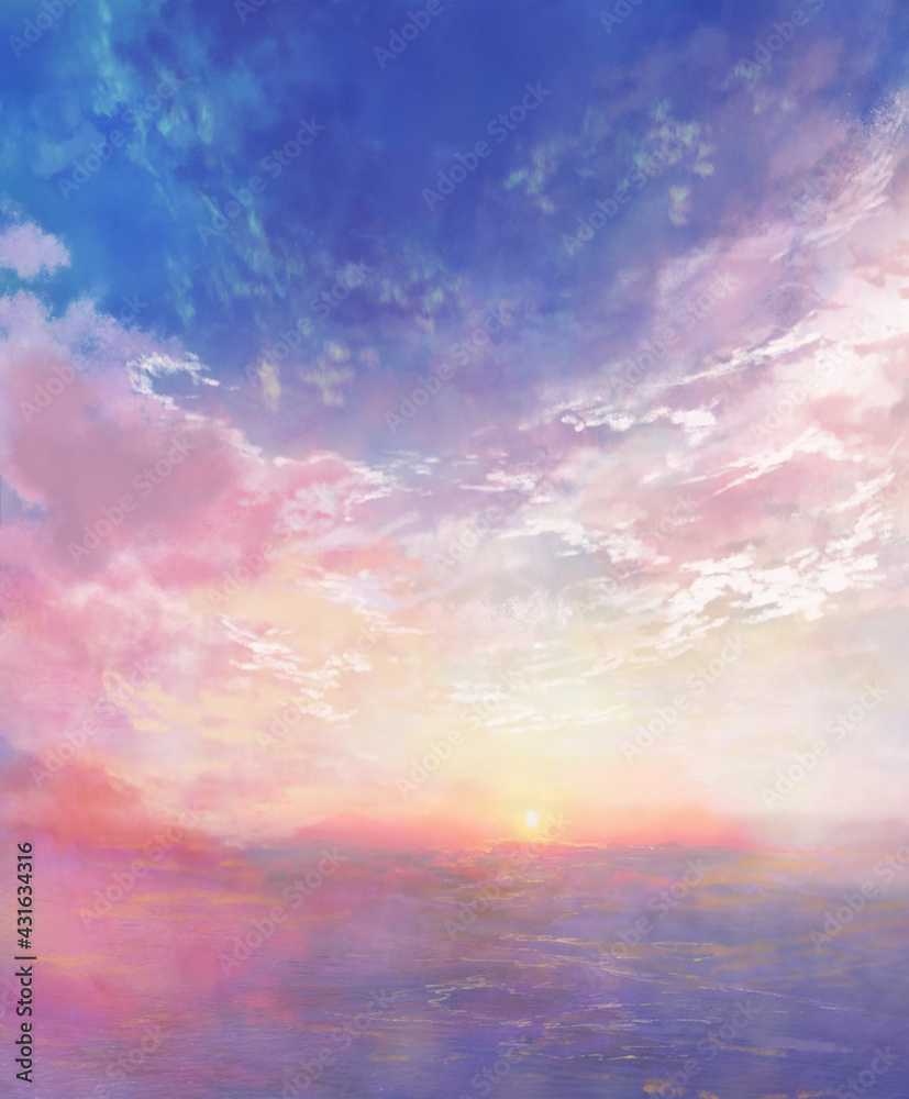 夏の空と海の風景イラスト Stock Illustration Adobe Stock