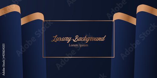 dark blue background elegant luxury royal element with open curtain cloth with golden decoration