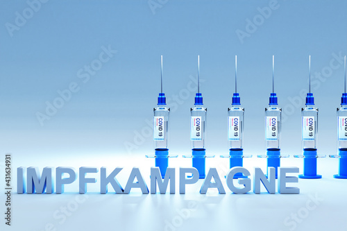 Reihe von Covid 19 Impfungen in Warteschlange; Konzept Impfkampagne im Impfzentrum; 3D Illustration photo