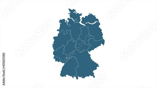 Germany Map Showing Up Intro With New Regions. 4k animated Germany map intro background with new administrative regions