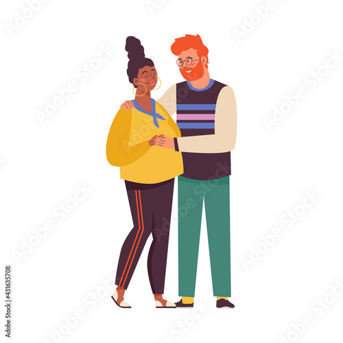 Portrait of happy family expecting child, flat vector illustration isolated.