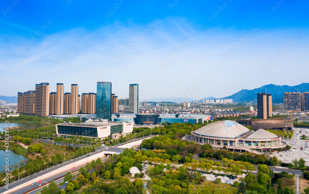 Aerial photography of city scenery of Yiwu City, Zhejiang Province, China