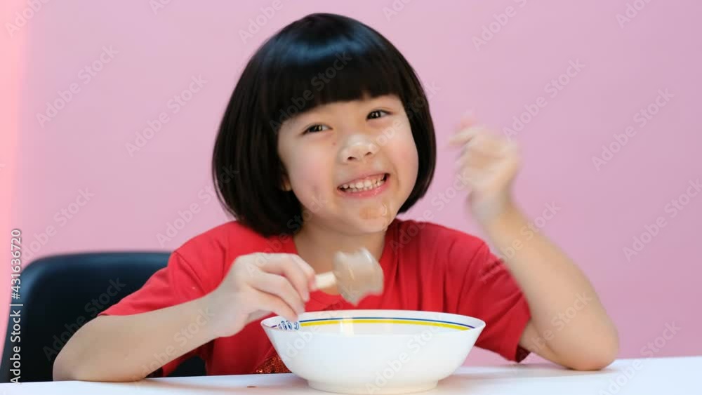 kid eating ice cream, delicious and happy concept
