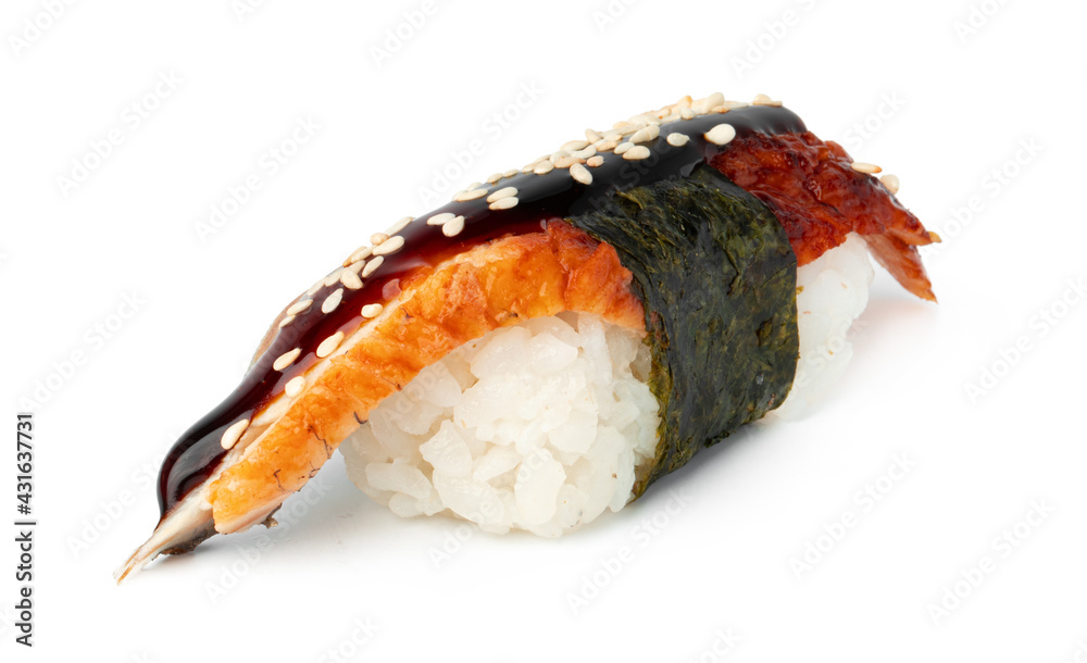 Nigiri sushi isolated on white background close up Nigiri sushi isolated on white background close up