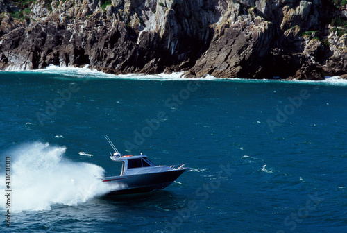 Speed boat on calm water in Mercury Bay