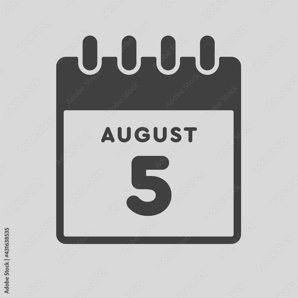 Icon day date 5 August, template calendar page Icon day date 5 August, template calendar page