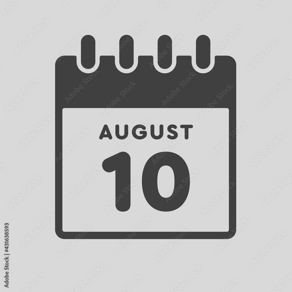 Icon day date 10 August, template calendar page Icon day date 10 August, template calendar page