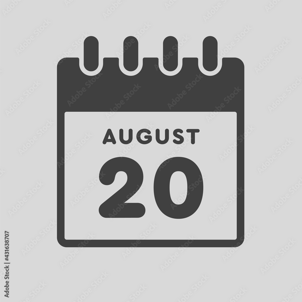 Icon day date 20 August, template calendar page Icon day date 20 August, template calendar page
