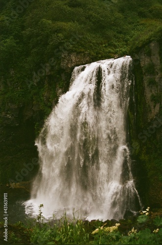 A beautiful waterfall caught on the film camera in Kamchatka  near the volcano Vochkazhec 
