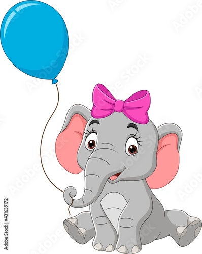 Cartoon elephant with a blue balloon