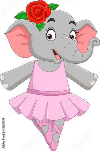 Cartoon funny elephant ballerina in a tutu