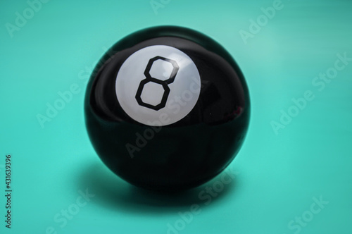 Magic ball of prediction for decision making. Billiard, snooker ball number 8