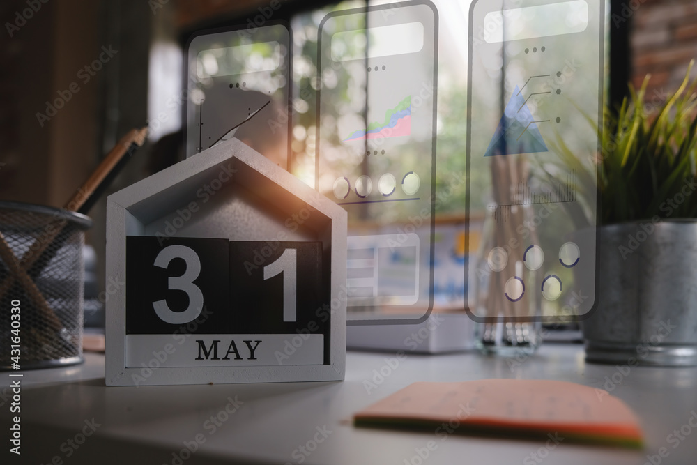 Calendar showing last day of month deadline for developer and ui designer with visual mobile interface. Calendar showing last day of month deadline for developer and ui designer with visual mobile interface.