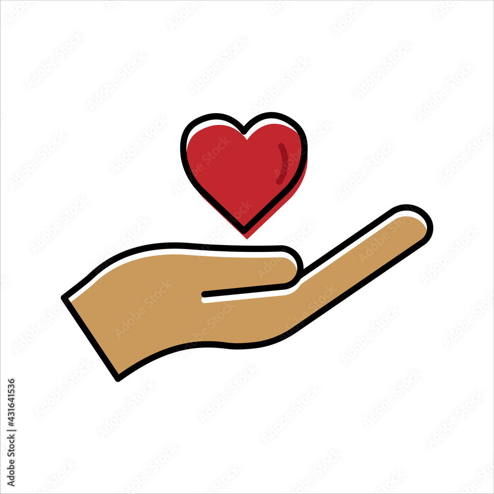hand lineal color icon with heart. charity symbol, donation, humanity. Editable stroke. Design template vector hand lineal color icon with heart. charity symbol, donation, humanity. Editable stroke. Design template vector