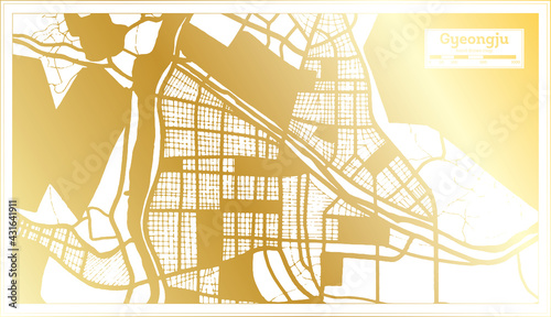 Gyeongju South Korea City Map in Retro Style in Golden Color. Outline Map.
