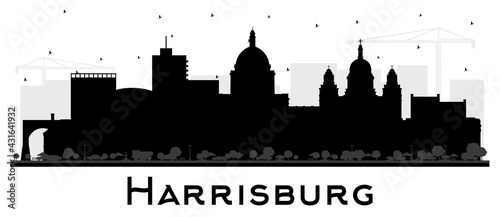 Harrisburg Pennsylvania City Skyline Silhouette with Black Buildings Isolated on White. photo