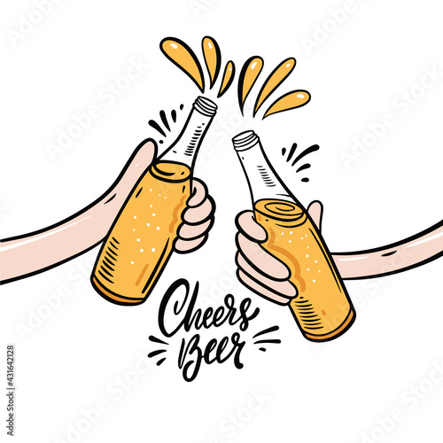 Cheers beer hand drawn colorful vector illustration. Cartoon style.