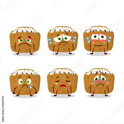Inarizushi cartoon in character with sad expression