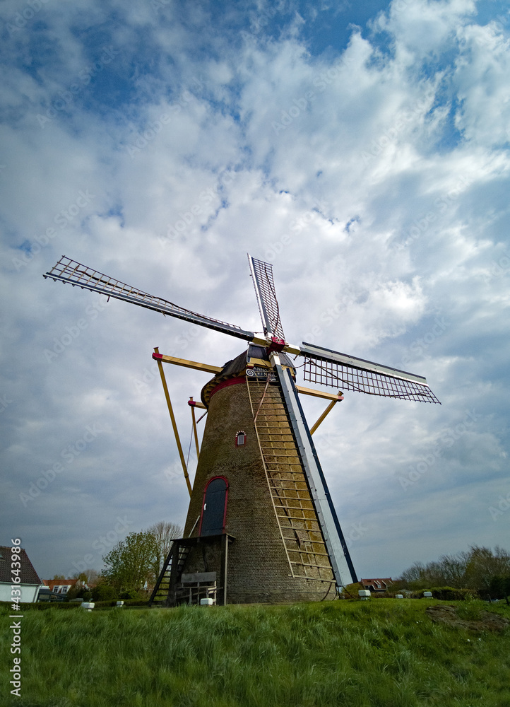 Dutch windmill on a beautiful day in spring