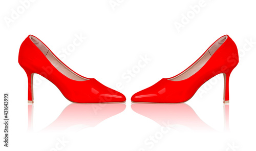Red ladies shoes with shiny on white background
