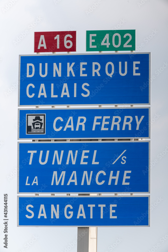 Direction sign indicating the Channel Tunnel near Calais Direction sign indicating the Channel Tunnel near Calais