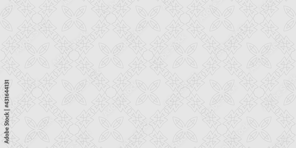 Background pattern with geometric ornament on gray background. Seamless pattern, texture. Vector image