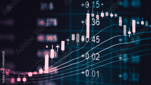 Forex market background, trading on the currency market Forex. Currency exchange rate for world currency: US Dollar, Euro, Frank, Yen. Financial, money, global finance, stock market background.	
