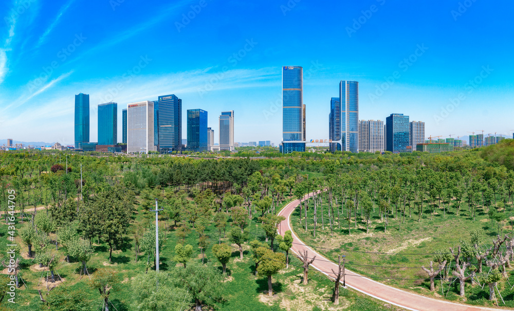 Fototapeta premium CBD landscape of Yiwu City, Zhejiang Province, China