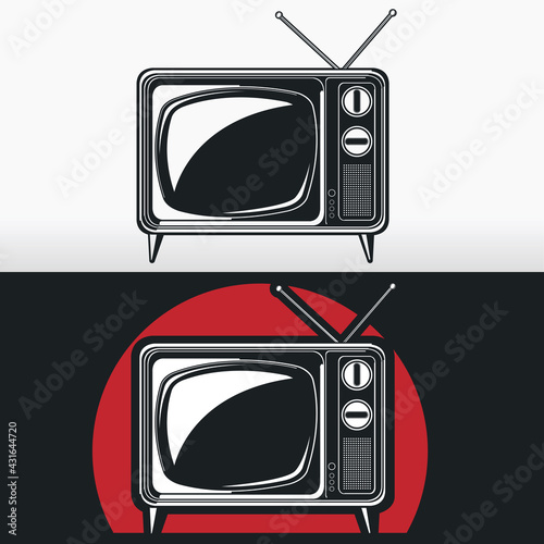 Silhouette Vintage Tv Retro Antique Stencil Illustration Drawing
