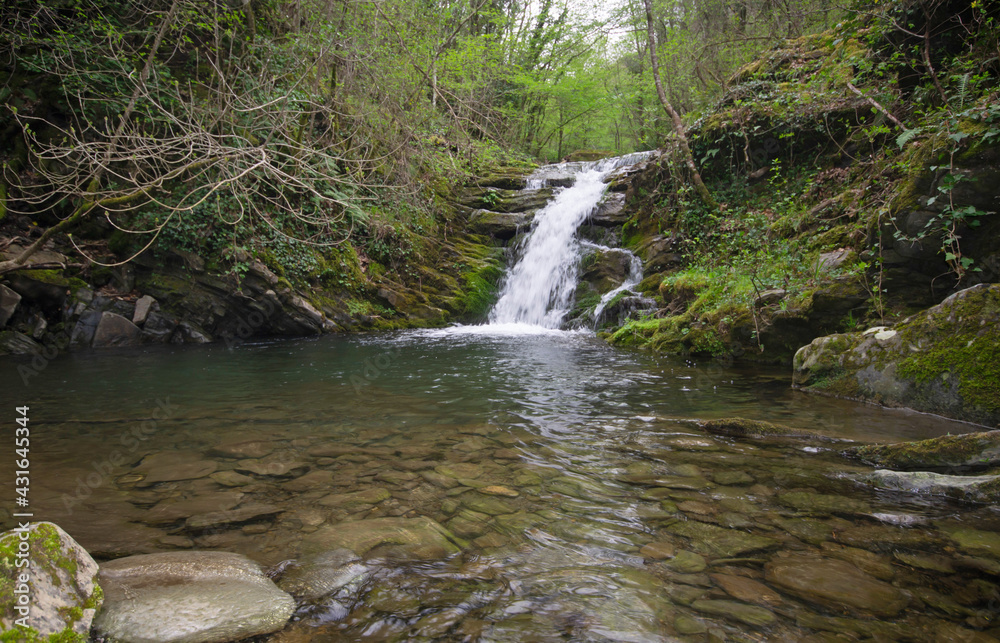 beautiful waterfall in green forest on a spring day, in high Tuscany land, Italy beautiful waterfall in green forest on a spring day, in high Tuscany land, Italy