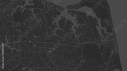 Black and dark grey Virginia Beach city area vector background map, streets and water cartography illustration. photo