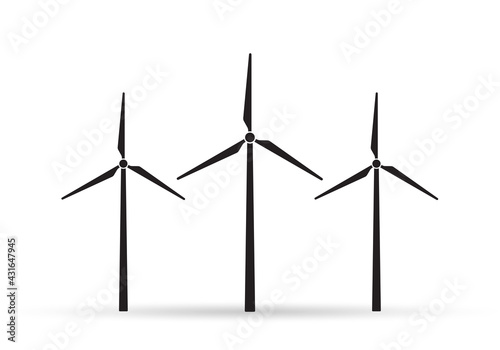 Wind turbine or power icon. Modern windmill silhouettes. Eco energy concept. Vector illustration.