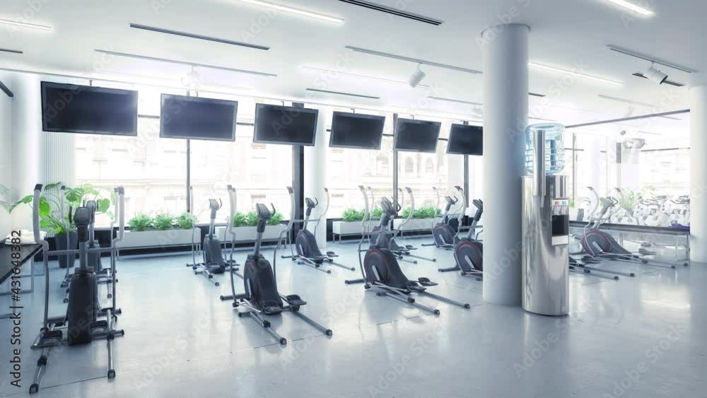 Cross Trainer Inside a Fitness Center - loopable 3D Visualization Cross Trainer Inside a Fitness Center - loopable 3D Visualization