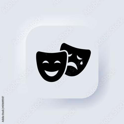 Theatre mask icon. Comedy and tragedy icon. Neumorphic UI UX white user interface web button. Neumorphism. Vector EPS 10