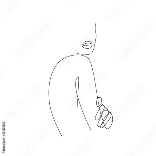 Trendy Line Art Woman Drawing. Minimalistic Black Lines Drawing. Female Figure Continuous One Line Abstract Drawing. Modern Scandinavian Design. Vector Illustration.